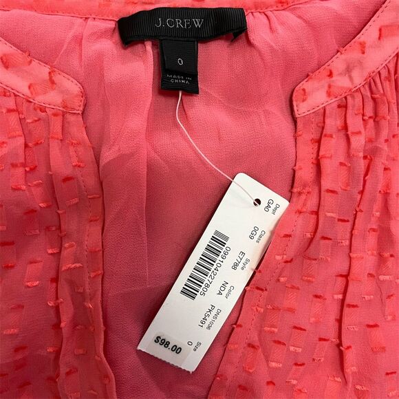 J. Crew Women's Pink Silk Dot V-Neck Blouse Size 0 3/4 Sleeve - Picture 3 of 7